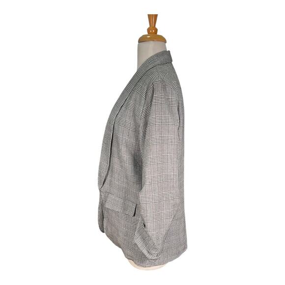 Shine Star Grey Micro Plaid Open Front Slouchy Blazer Functional Pockets Medium - Picture 3 of 10